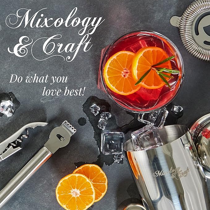Mixology & Craft Bartender Kit – 15-Piece Cocktail Shaker Set with Bar Tools, Premium Stainless Steel Drink Mixer Accessories for Home Bar, Includes Bamboo Stand, Plus Exclusive Recipe Cards (Black)