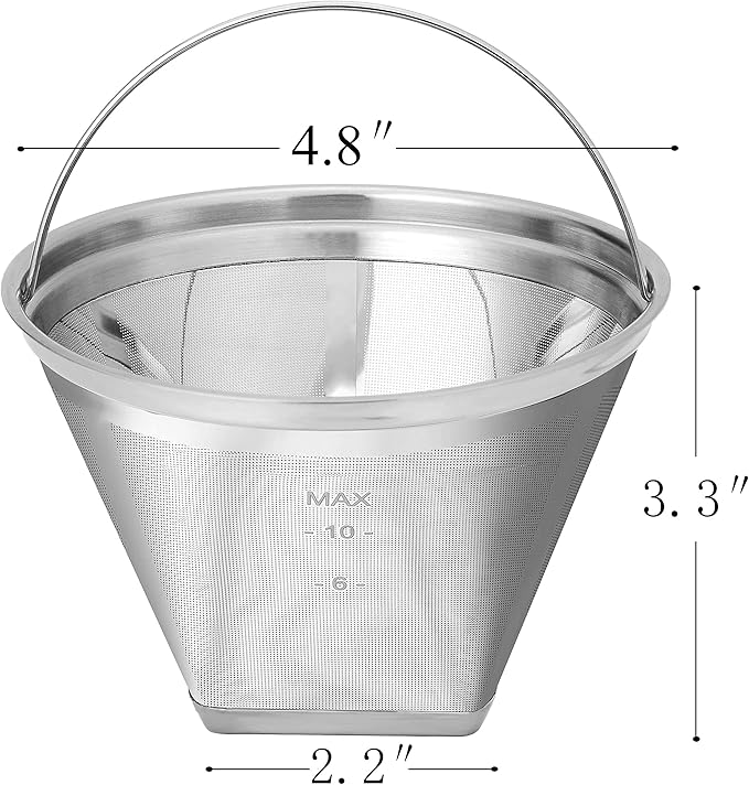Reusable #4 Cone Shape Coffee Filter Permanent 6-10 Cup Stainless Steel Coffee Filter for Cuisinart Maker Ninja Coffee Bar Brewer -BPA Free