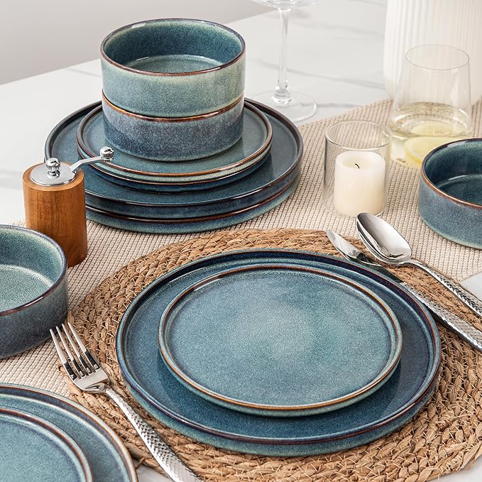 AmorArc Ceramic Dinnerware Sets, Handmade Reactive Glaze Stoneware Plates and Bowls Sets,Highly Chip and Crack Resistant | Dishwasher & Microwave Safe Dishes Set, Service for 6 (18pc)