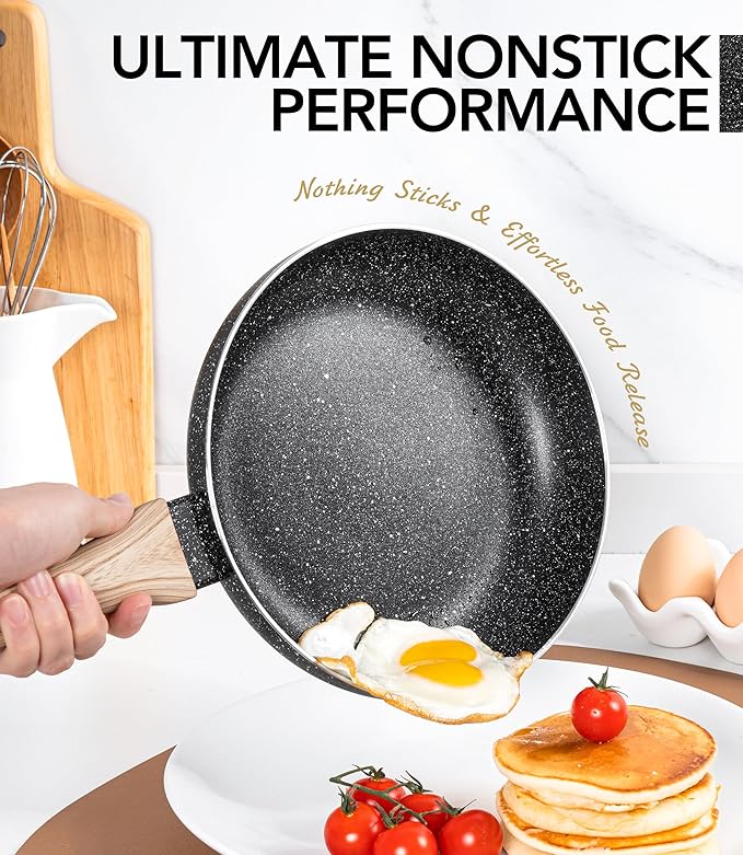 MICHELANGELO Non Stick Frying Pans - 8"+9.5"+11" Nonstick Frying Pan Set with Non-Toxic Stone Coating, Frying Pans Nonstick with Anti-Scald Handle, Induction Compatible