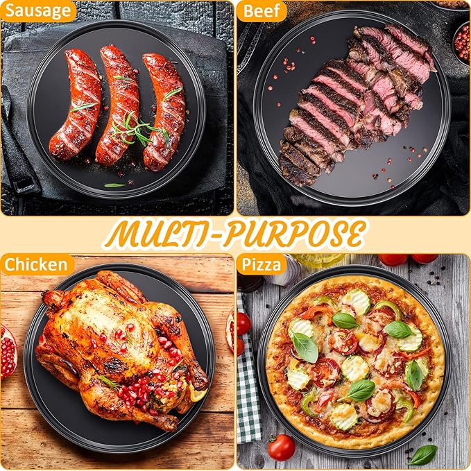Meanplan 8 Pcs Non Stick Bakeware Pizza Pan Round Pan for Oven Carbon Steel Oven Tray Pie Baking for Home Restaurant Kitchen Baking Supplies, Black(10 Inch)