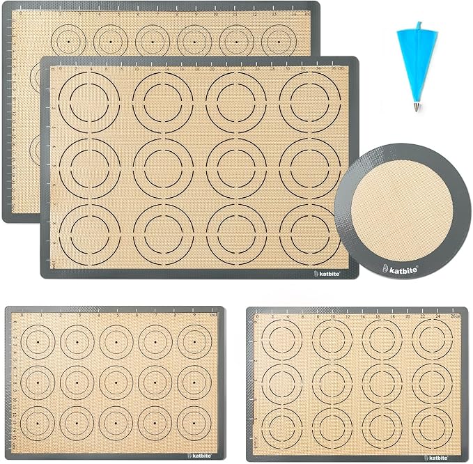 Silicone Baking Mat Set of 5, Katbite Food Grade Non-stick Reusable Cookie Sheet Bakeware Mats for Making Macaron, Cookie, Pizza, Pastry