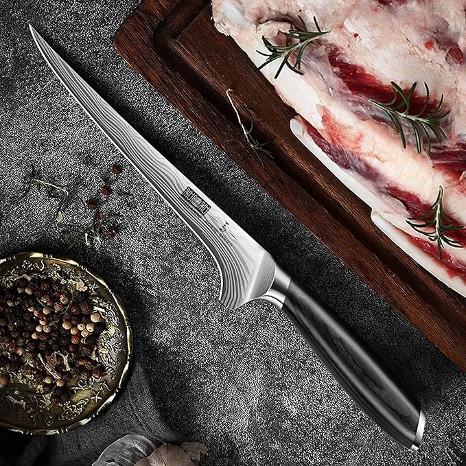 Fillet Knife 7 Inch, Razor Sharp Boning Knife for Meat Poultry Chicken Cutting, Japanese High Carbon Powder Steel Fish Knives with Flexible Blade and Pakkawood Handle