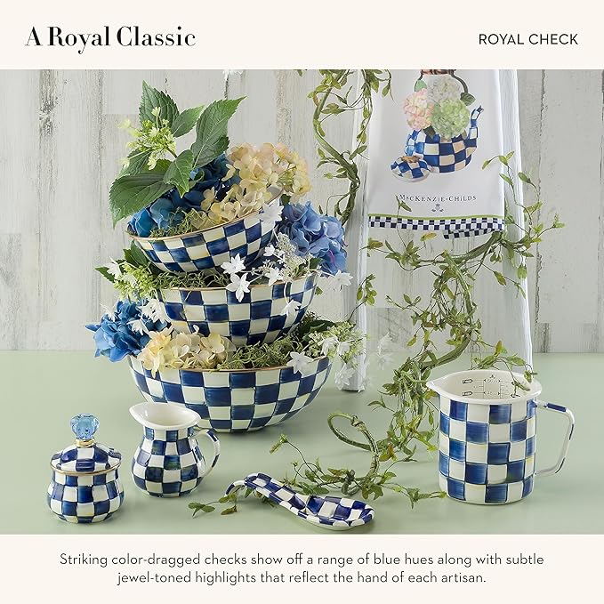 MACKENZIE-CHILDS Enamel Everyday Bowl, Serving Bowl for Entertaining, Extra Small, Blue-and-White Royal Check
