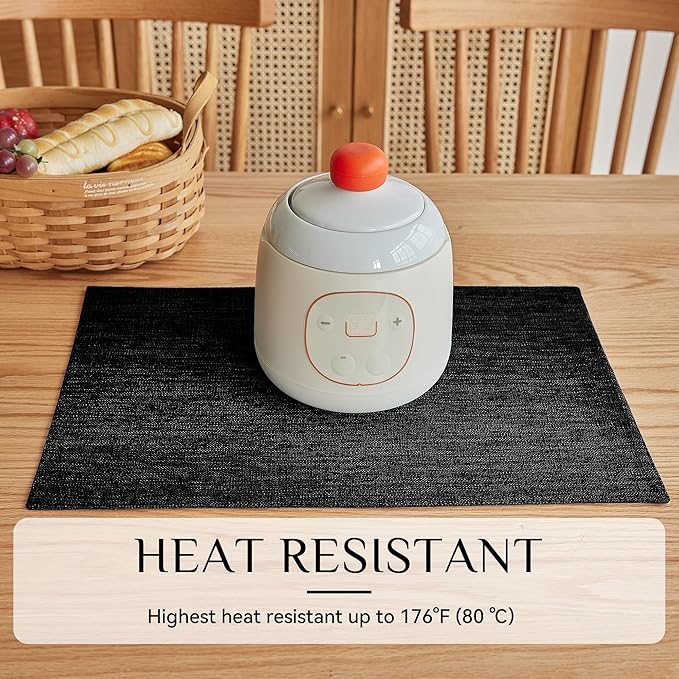 Softalker Faux Linen Placemats Set of 6-12 x 18 Inch, Heat Resistant Double Layered Durable Burlap Farmhouse Place Mats, Non-Slip Washable Rustic Table Mats for Dining, Kitchen, Party(Black