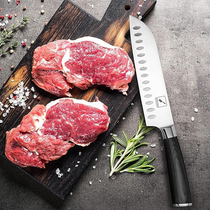 imarku Santoku Knife 7 inch Kitchen Knife Ultra Sharp Asian Knife Japanese Chef Knife, German HC Stainless Steel 7Cr17Mov, Ergonomic Pakkawood Handle, Gifts for Women/Men, Black