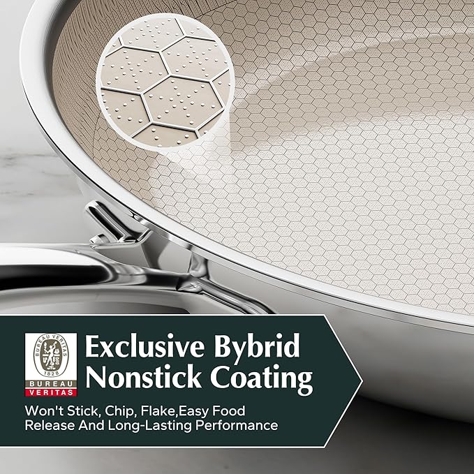 Redchef Ceramic Nonstick Frying Pan 9.5-Inch with Honeycomb Coating, Stay-Cool Handle, Dishwasher & Oven Safe, Induction Ready, PTFE PFAS-Free, All Cooktops