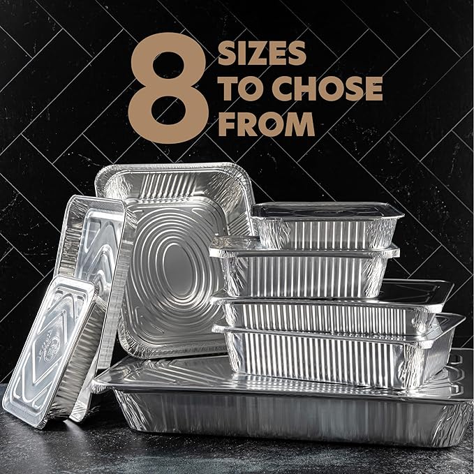 PLASTICPRO 25 Pack Aluminum Pans 12.5'' x 9" Disposable Pans with Covers Heavy Duty 4 lb Foil Pans for Baking and Cooking