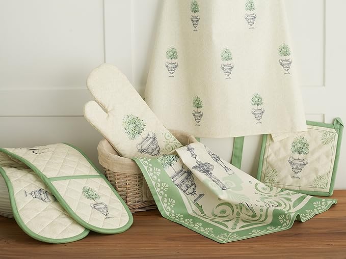 Maison d' Hermine Double Oven Mitts 100% Cotton 7"x35" Double Oven Mitt Heat Resistant BBQ Cooking Gloves with Loop, Baking, Grilling, Home, Kitchen, Handling Hot Pans Spring Summer (Jardin Du Roy)