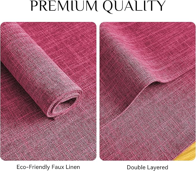 Softalker Faux Linen Placemats Set of 12-12 x 18 Inch, Heat Resistant Double Layered Durable Burlap Farmhouse Place Mats, Non-Slip Washable Rustic Table Mats for Dining, Kitchen, Party(Pink