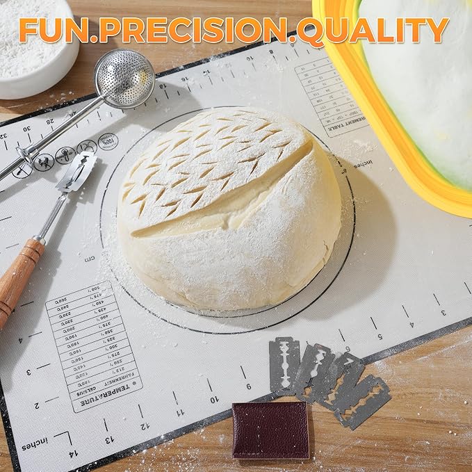 Sourdough Bread Baking Supplies 34 oz Sourdough Starter kit with Pot, 2 Silicone Bread Proofing Baskets, and Bread Making Tools Kit - Yellow