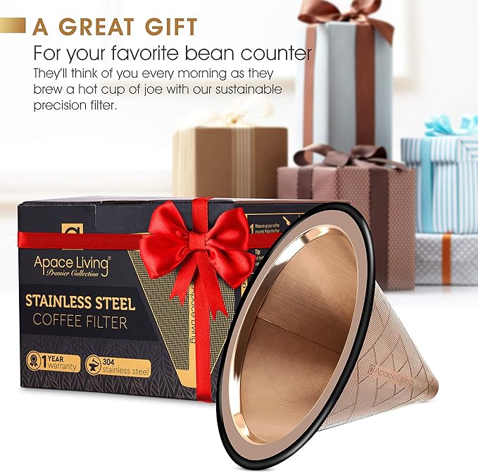 Compatible with Hario V60, Chemex Pour Over Coffee Filter - Wide Metal Base Reusable Stainless Steel Coffee Dripper - Paperless Coffee Filter for Sustainable Brewing