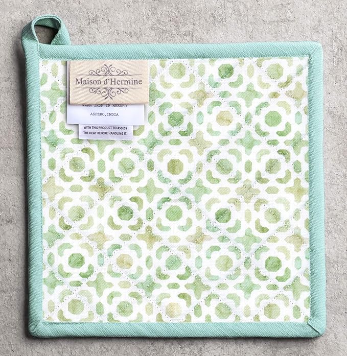 Maison d' Hermine Pot Holders 100% Cotton Heat Resistant Potholders 8" x 8" Hot Pads with Loop BBQ, Cooking, Baking, Grilling, Kitchen, Handling Hot Pans Spring/Summer (Pack of 1, Just Floral)