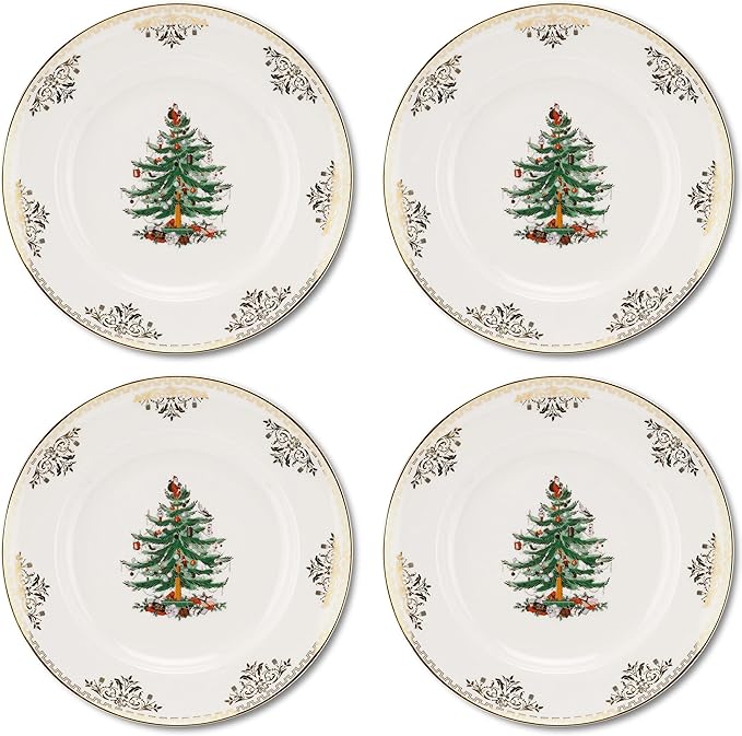 Christmas Tree Gold Dinner Plate (Set of 4)