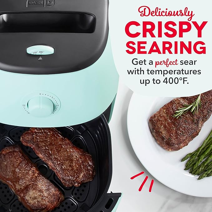 DASH Tasti-Crisp™ Electric Air Fryer Oven, 6 Qt. Family Size, Aqua – Compact Air Fryer with Large Basket for Healthier Food in Minutes, Ideal for Small Spaces - Auto Shut Off, Analog, 1700-Watt