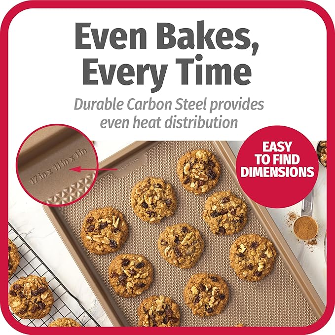 GoodCook BestBake Nonstick Textured Carbon Steel Cookie Sheet, 11" x 17", Large Baking Sheet, Even Heating, Scratch-Resistant, Non-Toxic, Durable, Ideal for Baking and Sheet Pan Dinners