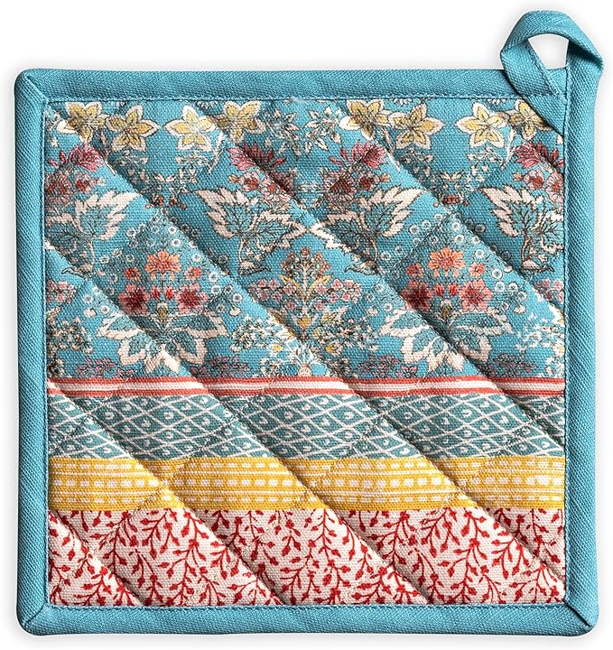 Maison d' Hermine Pot Holders 100% Cotton Heat Resistant Potholders 8" x 8" Hot Pads with Loop BBQ, Cooking, Baking, Grilling, Kitchen, Handling Hot Pans Spring/Summer (Pack of 1, Marquise)