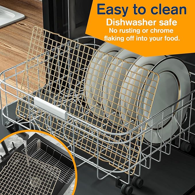 2PCS Cooling Racks for Cooking and Baking - 10" x 16"Heavy Duty Stainless Steel Wire Rack for Baking, Grilling, Roasting - Oven & Dishwasher Safe - Fits Half Sheet Pan(Gold)