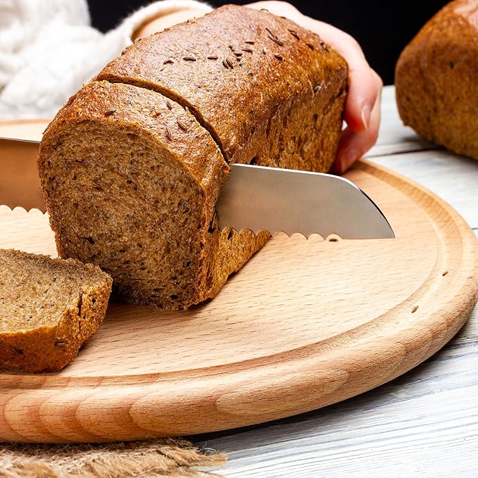 10-Inch Serrated Bread Knife With Wooden Handle, Bread Cutting Knife for Homemade Sourdough Bread, 10-Inch Blade With 5-Inch Handle, Razor Sharp