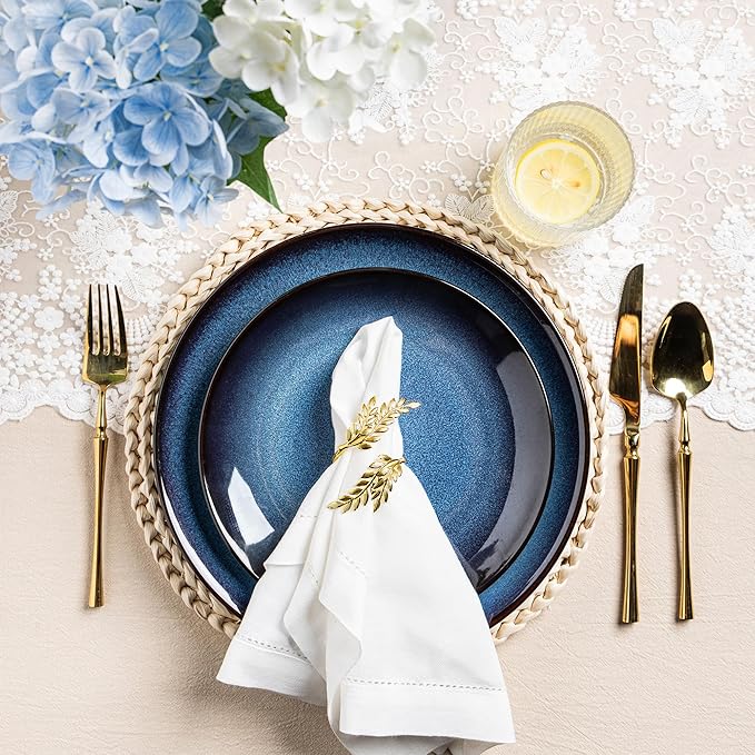 LERATIO Ceramic Dinner Plates Set of 6, 10.5 Inch Handmade Reactive Glaze Porcelain Plates, Coupe Shape Dinnerware Dishes Set for Kitchen,Oven& Microwave & Dishwasher Safe, Scratch Resistant-Blue