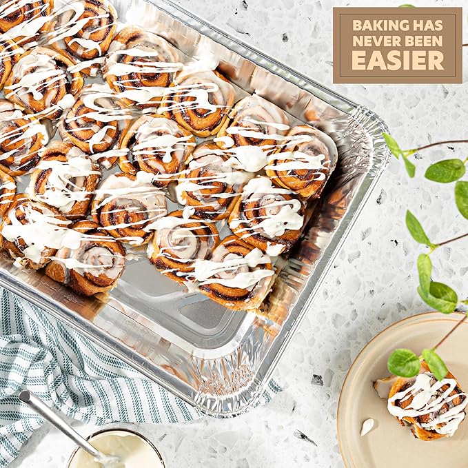 PLASTICPRO 25 Pack Aluminum Pans 13'' X 21" Disposable Pans with Covers Heavy Duty 20 lb Foil Pans for Baking and Cooking