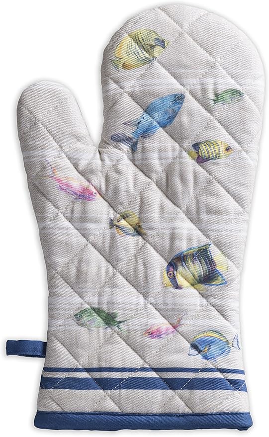Maison d' Hermine Oven Gloves 100% Cotton Oven Mitt 7" x 13" with Loop Heat Resistant, BBQ, Cooking Gloves, Baking, Grilling, Kitchen, Handling Hot Pans Spring/Summer (Pack of 1, Poisson)