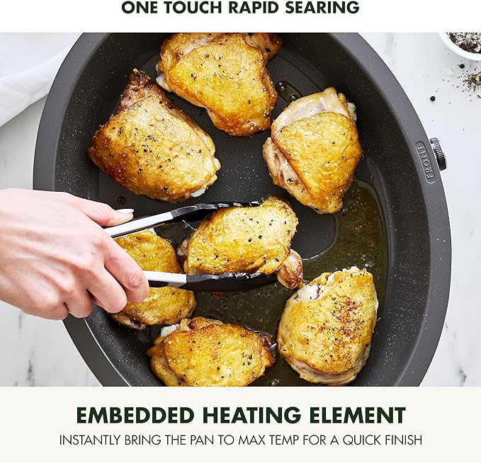 GreenPan Elite 5.5QT Electric Oval Skillet, PFAS-Free Ceramic Nonstick, 1800 Watt, Dishwasher Safe Lid & Removable Crock, Adjustable Temp Control Multi-Cooker, Sear, Sauté, Rice, Stir-Fry, Cream White