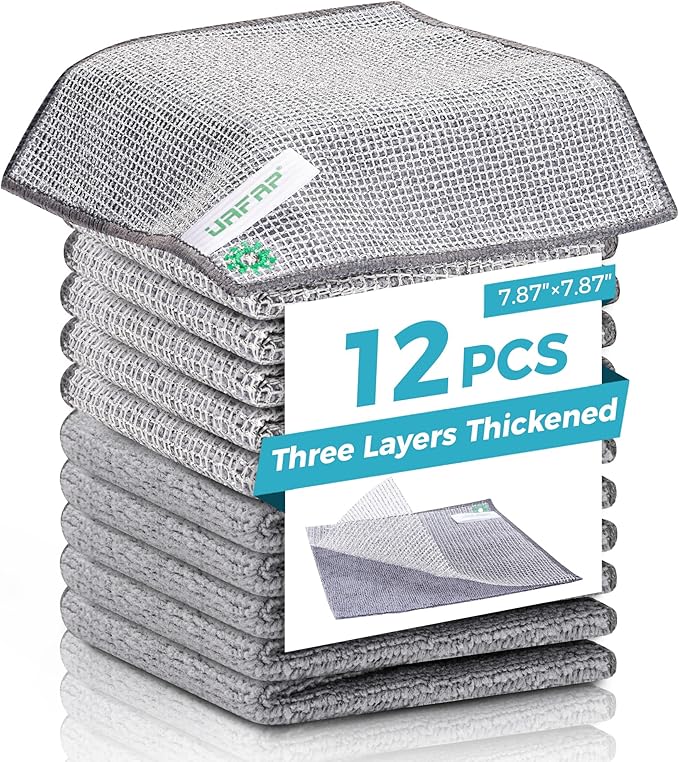 12Pcs New Upgrade 2-Layer Non Scratch Wire Dishcloth,Wire Dishwashing Rag,Reusable Quick-Dry Odor-Free Scrub Cloths for Dishes, Kitchen Cleaning Dish Rags for Cookware,Sinks, Dishes,Stove 