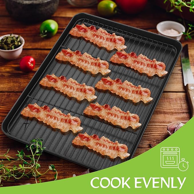E-far Nonstick Baking Sheet with Rack Set, 16 x 12 x 1 Inch Cookie Sheet Baking Pan with Cooling Rack for Oven, Commercial Grade & Non-Toxic, Easy to Clean