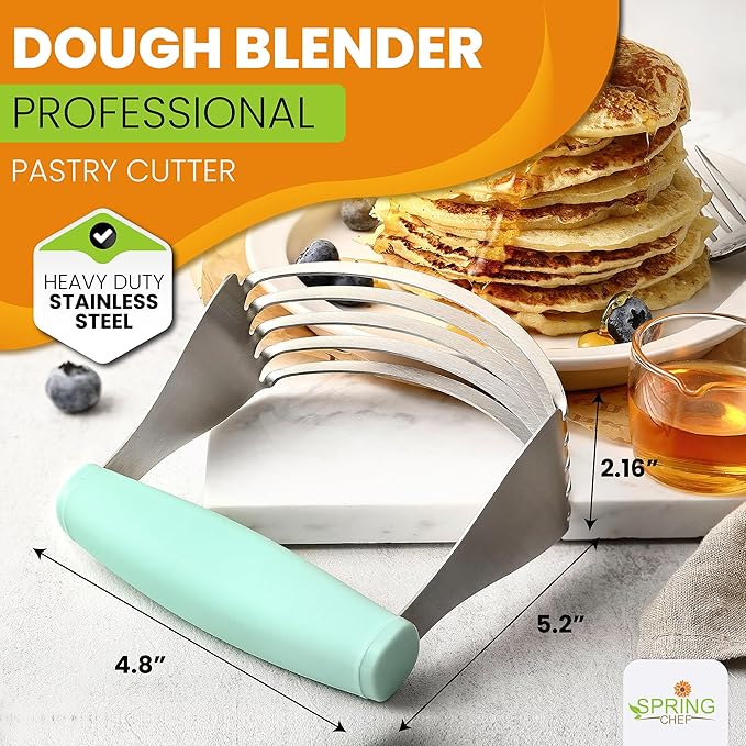Spring Chef XL Dough Blender For Baking, Heavy Duty Manual Dough Mixer, Stainless Steel Pastry Cutter with Sharp Blades, Pastry Blender for Easy Mixing, Dishwasher Safe - Mint