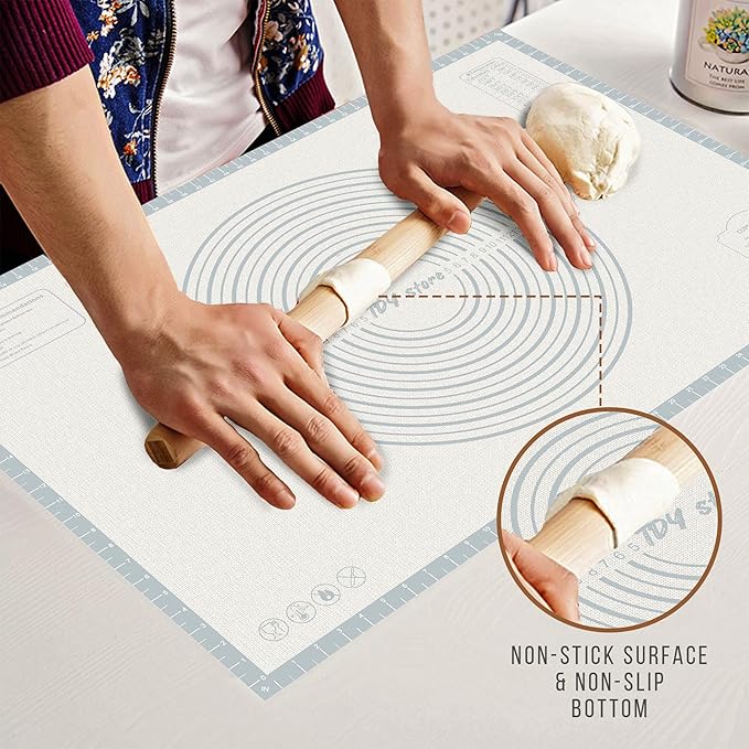 28 * 20 inches White grey, Non-Slip Silicone Baking Sheets - Baking Mat with 0.7mm Thickness - Non-Stick Pastry & Cookie Mat for Kitchen Counter for Rolling Out Dough with Measurements.