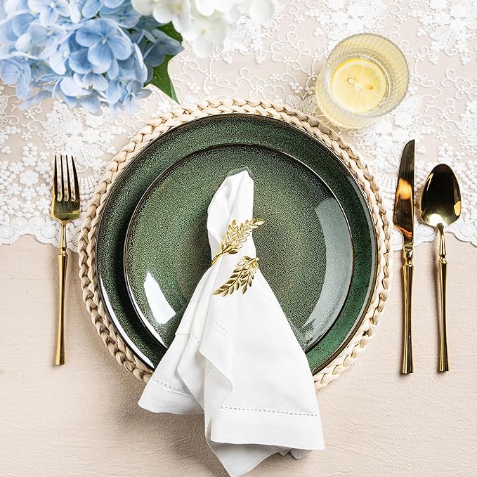 LERATIO Ceramic Dinner Plates Set of 6, 10.5 Inch Handmade Reactive Glaze Porcelain Plates, Coupe Shape Dinnerware Dishes Set for Kitchen,Oven& Microwave & Dishwasher Safe, Scratch Resistant-Green