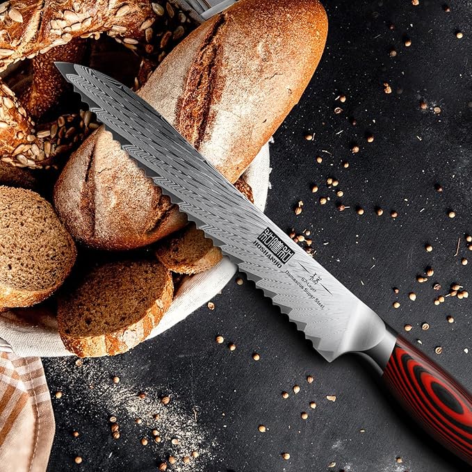 Bread Knife,8 Inch Serrated Bread Knife Ultra Sharp Damascus Steel Bread Kitchen Knife, Professional Bread Knife for Homemade Bread
