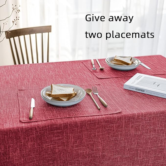 Waterproof Cotton Linen Tablecloths Rectangle Dining Table Cloth, Wipe Clean Indoor & Outdoor Table Cover for Buffet Party and Banquets, Wrinkle Resistant(54"x86") Wine