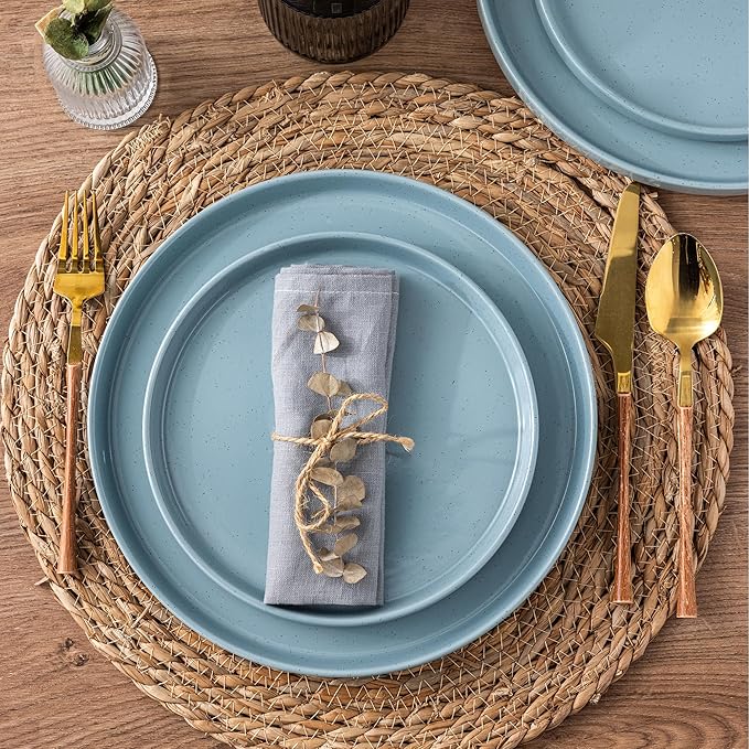 AmorArc Ceramic Dinner Plates Set of 6, 10.25 Inch Stoneware Plates for Kitchen,Modern Flat Dinnerware Dishes Set,Microwave& Dishwasher Safe, Scratch Resistant-Blue