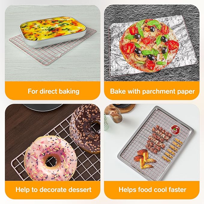 2-Pack Cooling Racks for Cooking and Baking - 10" x 15"Heavy Duty Stainless Steel Wire Rack for Baking, Grilling, Roasting - Oven & Dishwasher Safe - Fits Jelly Roll Sheet Pan(Rose Gold)