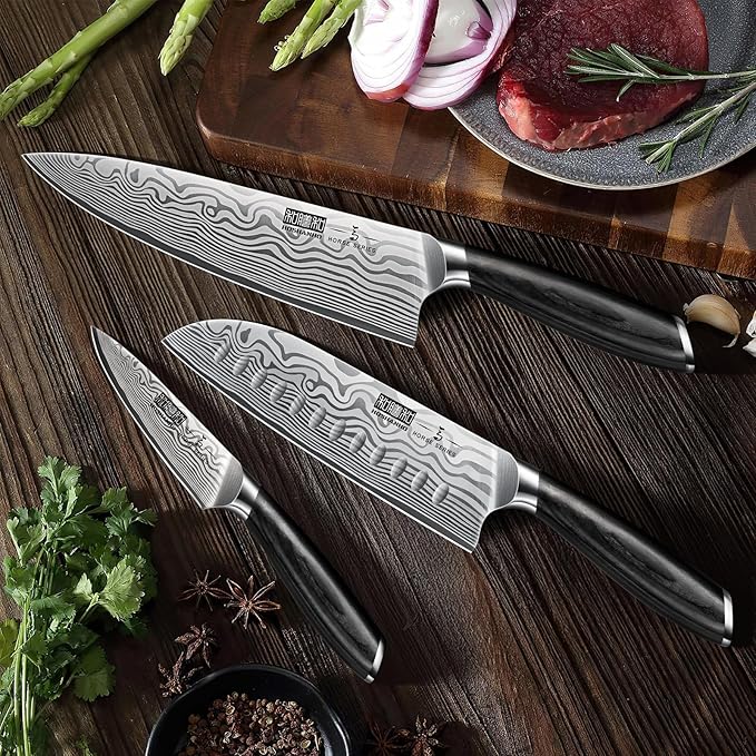 3 Pieces Knife Set, Professional High Carbon Powder Steel Kitchen Knife Set, Ultra Sharp Knives Set for Kitchen with Elegant Gift Box