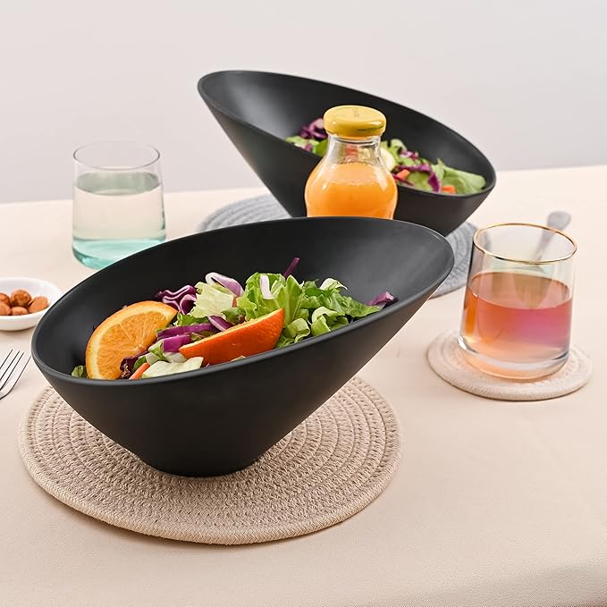 Bamboo Fiber Salad Bowls, 4 Packs Compostable 33 Ounce Elegant Black Angled Bowls for Salad, Pasta, Soup, Prep, Ideal for Home and Restaurant (Black, 9.5Inch)