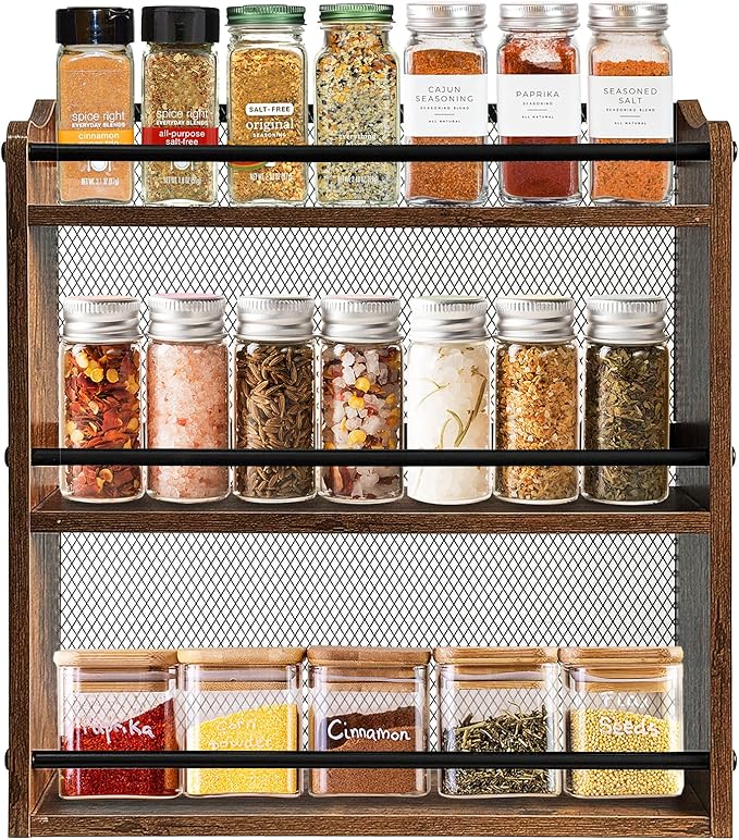 Klxuyuo Spice Rack Wall Mount for Spice Jars & Seasonings, 3 Tier Large Wall Hanging Spice Rack Organizer for Kitchen Cabinet, Pantry Door