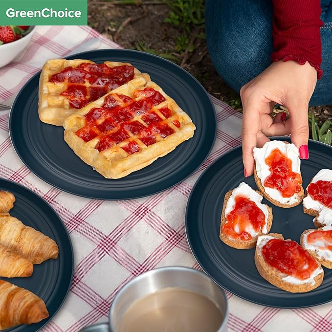 Wheat Straw Dinnerware Sets for 4 - GreenChoice Lightweight & Unbreakable Dishes Microwave & Dishwasher Safe Perfect for Camping, Picnic, RV, Dorm Plates, Cups and Bowls (Blue)