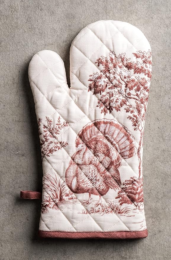 Maison d' Hermine Oven Gloves 100% Cotton Oven Mitt 7" x 13" with Loop Heat Resistant, BBQ, Cooking Gloves, Baking, Grilling, Kitchen, Handling Hot Pans (Pack of 1, Holy Jouy - Brown)
