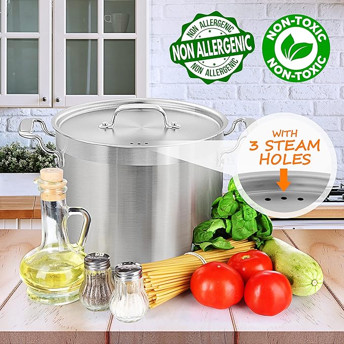 NutriChef 14 Quart Stock Pot with Lid - Heavy Duty Stainless Steel, Induction Ready, Ergonomic Handles