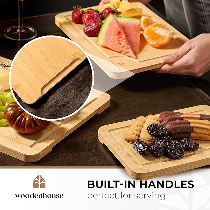 Bamboo Cutting Board Set of 3 with Holder, Light Color, Durable & Eco-Friendly, Perfect for Chopping, Serving, and Food Prep - Wooden Cutting Boards for Kitchen, Wood Cutting Board