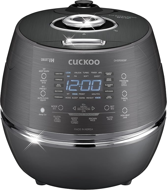 CUCKOO CRP-DHSR0609FD 6-Cup (Uncooked) / 12-Cup (Cooked) Induction Heating Pressure Rice Cooker with Nonstick Inner Pot, 21 Menu Modes, Fuzzy Logic Tech, 3 Voice Guide, Auto Clean (Dark Grey)