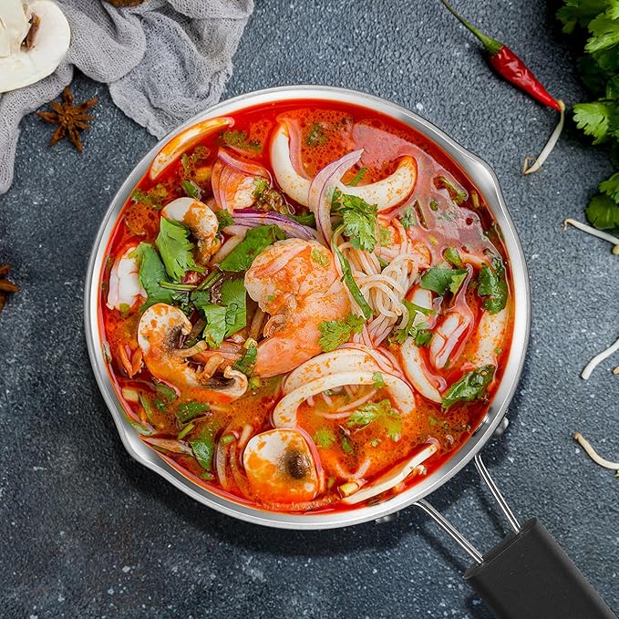 E-far 3 Quart Sauce Pan with Lid, Stainless Steel Tri-Ply All Clad Small Cooking Pot with Pour Spout, Multipurpose Induction Saucepan & Stay-Cool Handle, Compatible with All Cooktops, Dishwasher Safe