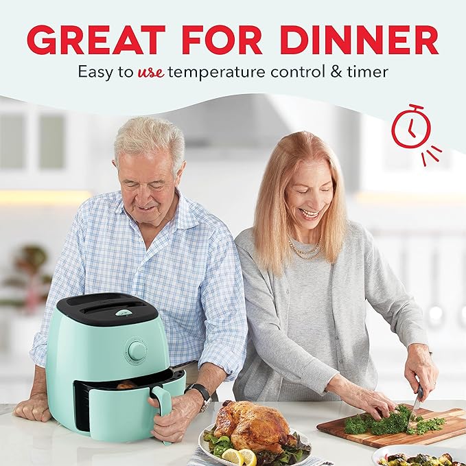 DASH Tasti-Crisp™ Electric Air Fryer Oven, 6 Qt. Family Size, Aqua – Compact Air Fryer with Large Basket for Healthier Food in Minutes, Ideal for Small Spaces - Auto Shut Off, Analog, 1700-Watt