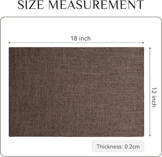 Softalker Faux Linen Placemats Set of 8-12 x 18 Inch, Heat Resistant Double Layered Durable Burlap Farmhouse Place Mats, Non-Slip Washable Rustic Table Mats for Dining, Kitchen, Party(Dark Brown