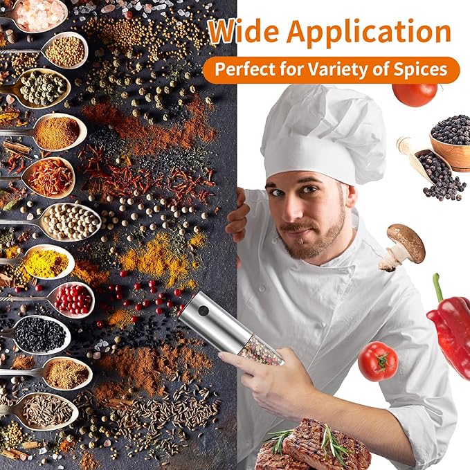 2Pack Electric Salt and Pepper Grinder Set USB Rechargeable with Warm LED Light, Adjustable Coarseness Lidaop Large Capacity Automatic Salt Pepper Mill Grinder for Kitchen, Sliver Set