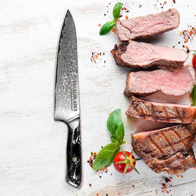 Chef Knife 8 Inch – VG-10 Damascus Stainless Steel, Razor Sharp, Full Tang, Ergonomic G10 Handle – Professional Kitchen Knife for Meat, Vegetables, Fruits – Durable, Balanced Cutlery Gift