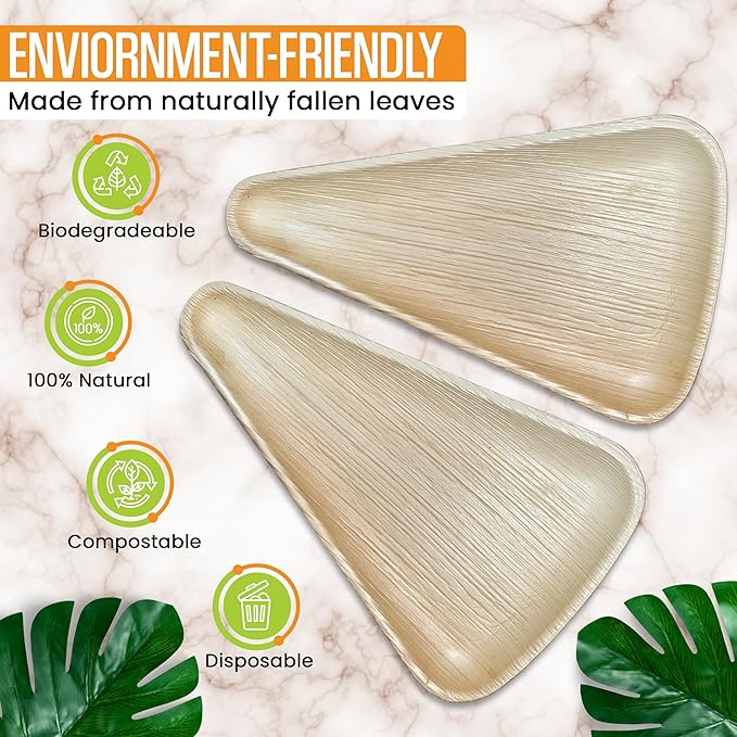 10" x 6" Pizza Palm Leaf Plates Better than Bamboo & Disposable Plates, Compostable, Biodegradable, Eco-Friendly Heavy Duty Party Plates Microwave Safe for Wedding Events (50 Pack)